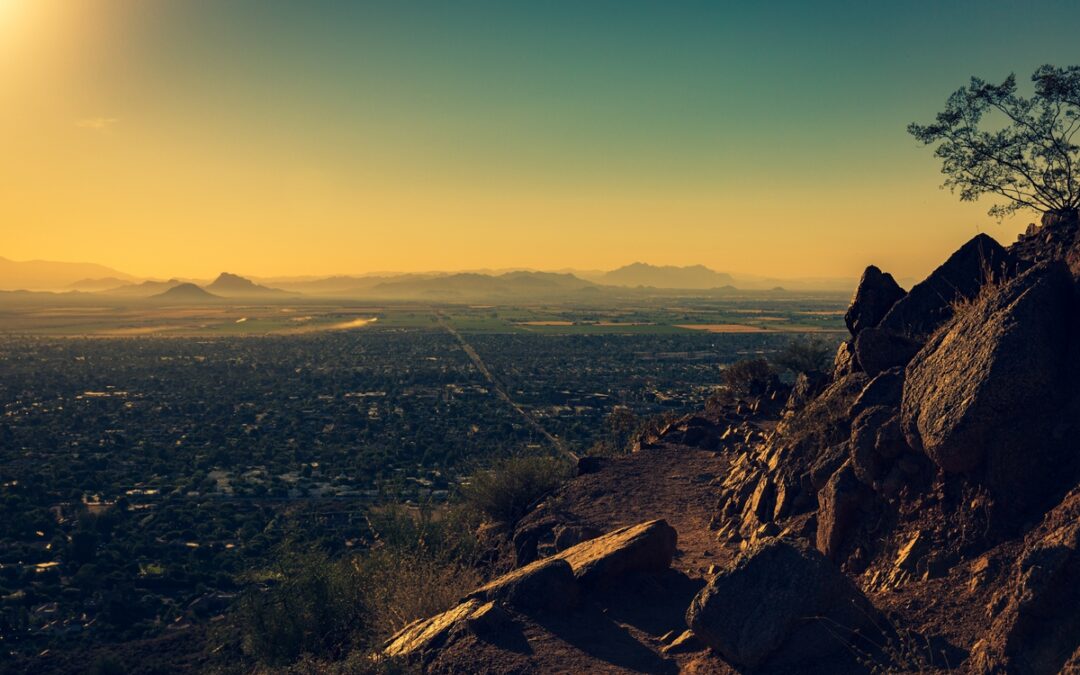 View of the City of Phoenix with the sun rising in the background